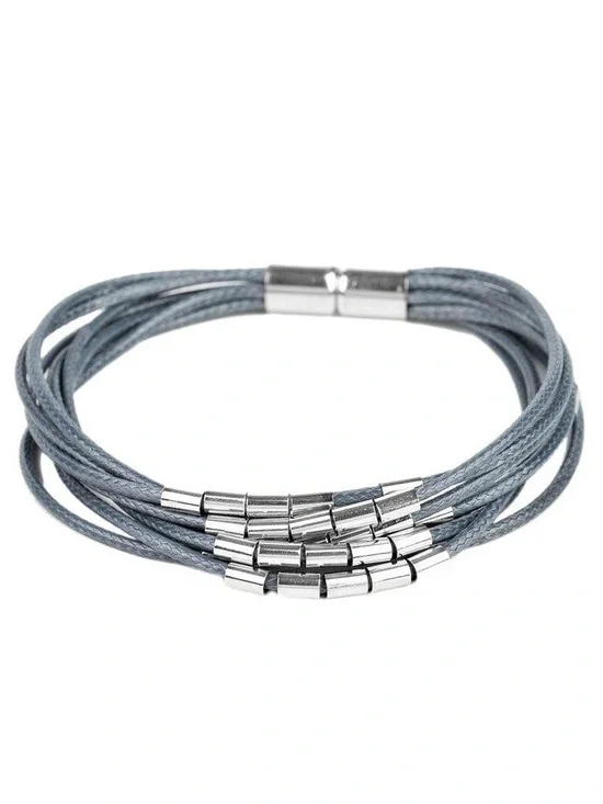 Lay Low - Silver Accent Gray Cording Magnetic Bracelet - Picture 1 of 2